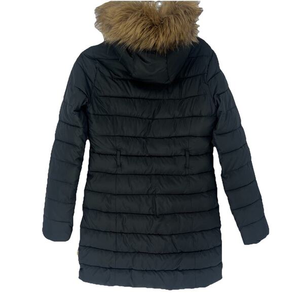 Hollister Long Black Hooded Puffer Coat Faux Fur Trim Winter Jacket Size Women S - Picture 5 of 9